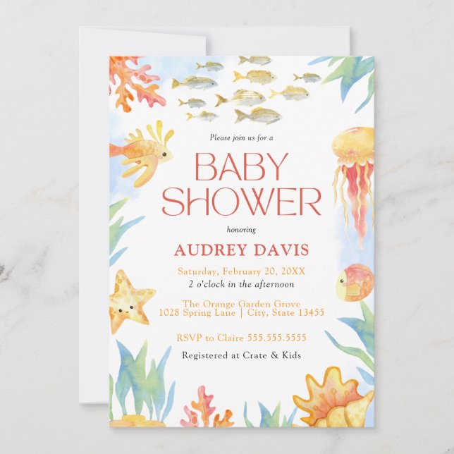 Under the Sea Watercolor Baby Shower Invitation (Front)
