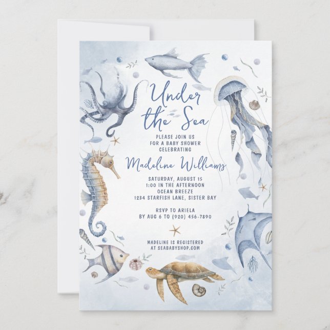 Under the Sea Watercolor Baby Shower Invitation (Front)