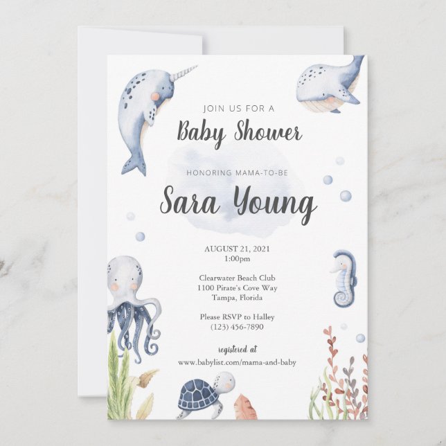 Under The Sea Watercolor Baby Shower Invitation (Front)