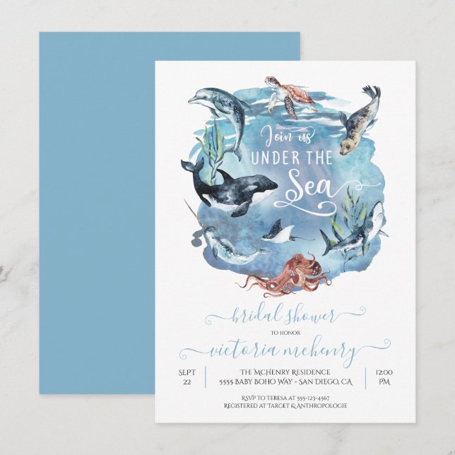 Under the Sea Watercolor Bridal Baby Shower Invitation (Front/Back)