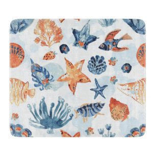 Under the Sea   Watercolor Coral Ocean Animals Cutting Board