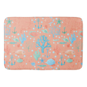 Under the Sea Watercolor Coral Pink  Bath Mat