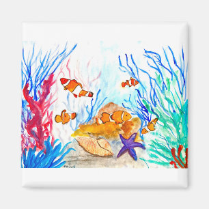 Under the sea watercolor fish ocean coastal sea magnet