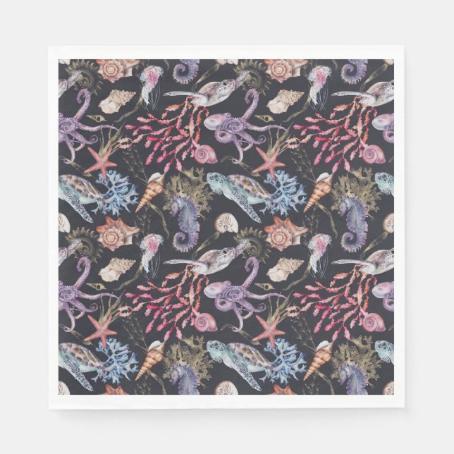 Under the Sea Watercolor Marine Animals Ocean  Napkin (Front)