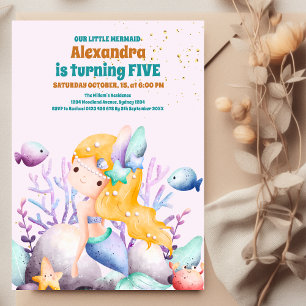 Under The Sea Watercolor Mermaid Birthday Party Invitation