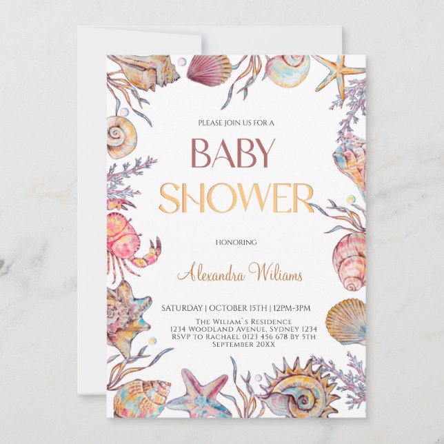 Under the Sea Watercolor Nautical Baby shower  Invitation (Front)