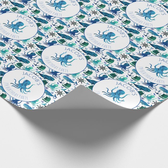Under The Sea Watercolor Octopus Personalized Wrapping Paper (Corner)