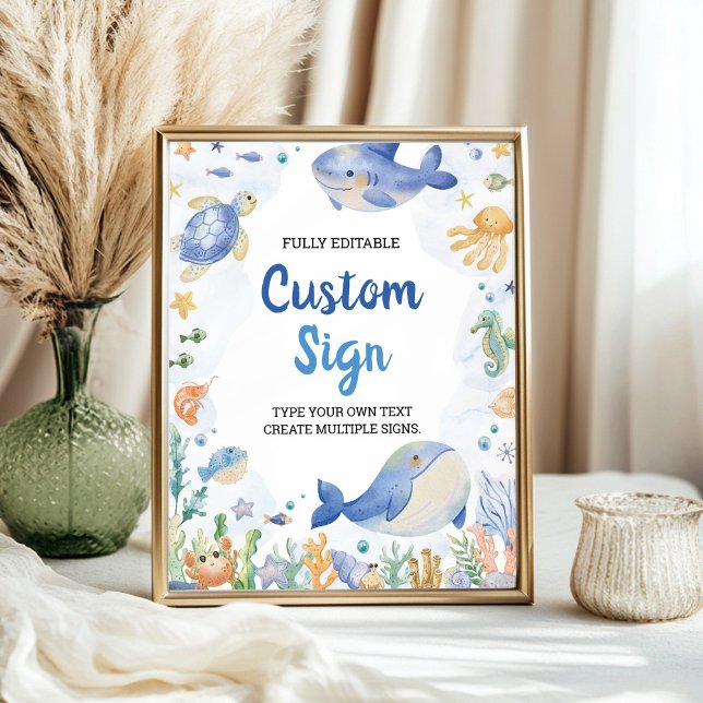 Under the Sea Watercolor Party Custom Table Sign (Creator Uploaded)