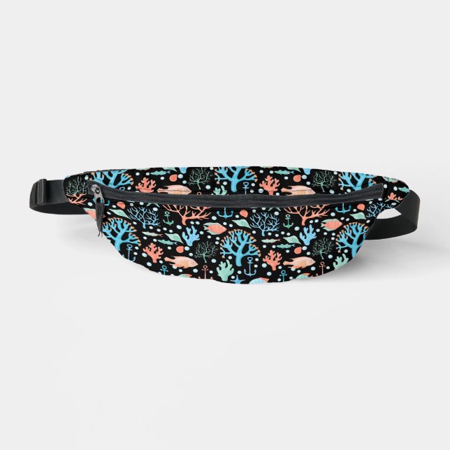 Under the Sea Watercolor Pattern Dark   Fanny Pack (Front)