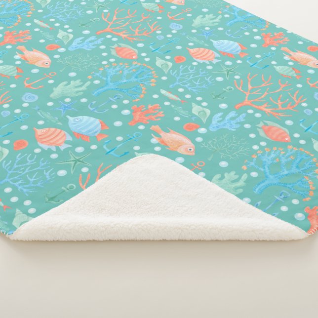 Under the Sea Watercolor Pattern Sherpa Blanket (3/4)