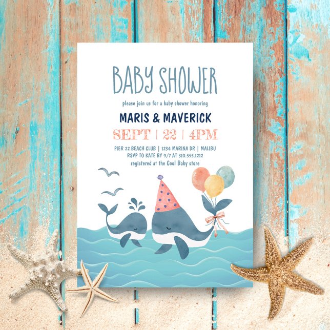 Under the Sea Watercolor Whale Beach Baby Shower  Invitation (Creator Uploaded)