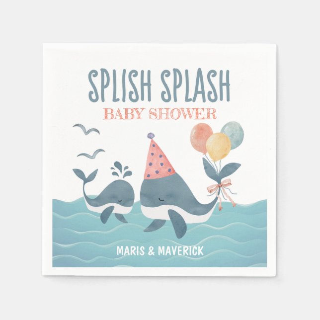 Under The Sea Watercolor Whale Beach Baby Shower Napkin (Front)