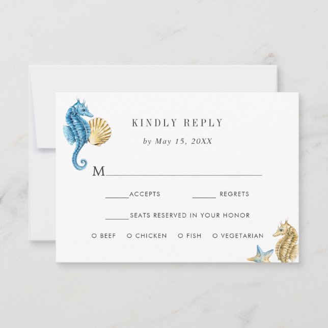 Under the Sea Wedding RSVP with Meal Choice Card (Front)