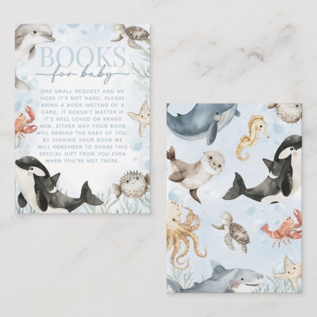 Under the Sea Whale Baby Shower Book Request Enclosure Card (Front/Back)