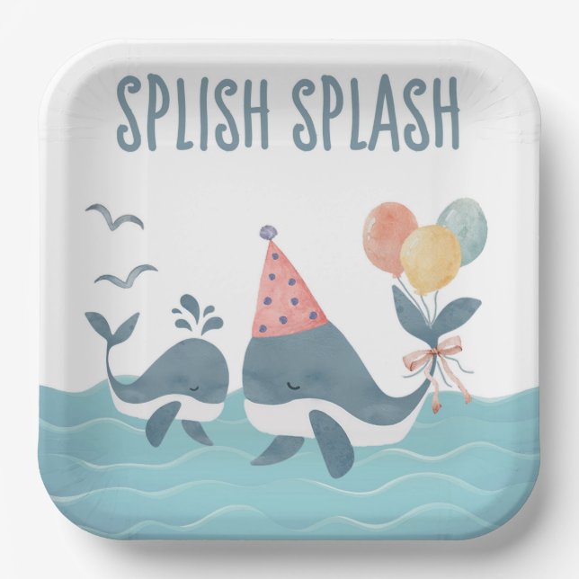 Under the Sea Whale Beach Baby Shower Paper Plate (Front)