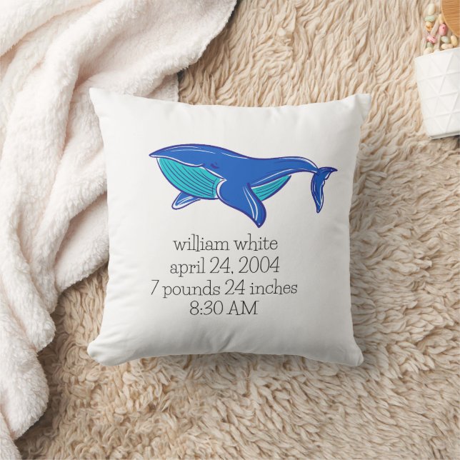 Under the Sea Whale Personalized Birth Stats Throw Pillow (Blanket)