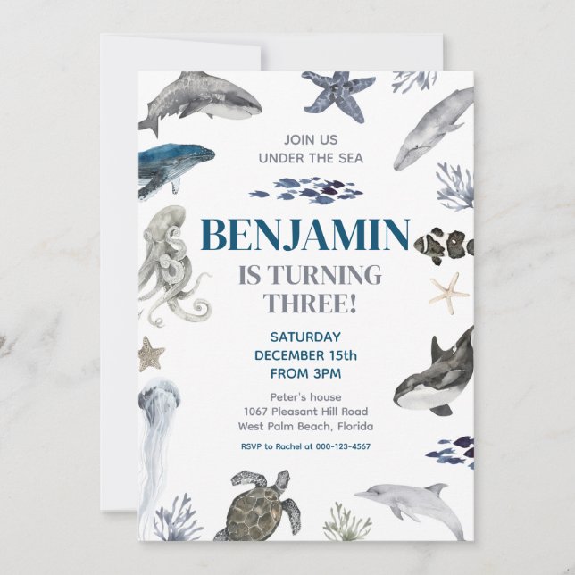 Under The Sea Whale Sea Life Birthday Party Invitation (Front)