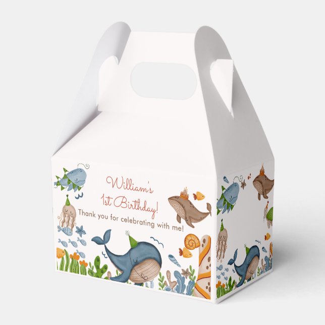 Under the Sea Whale Shark Sea Life 1st Birthday Fa Favor Box (Front Side)