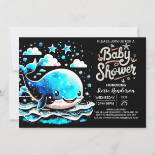 Under the Sea Whale Watercolor Boy Baby Shower Invitation
