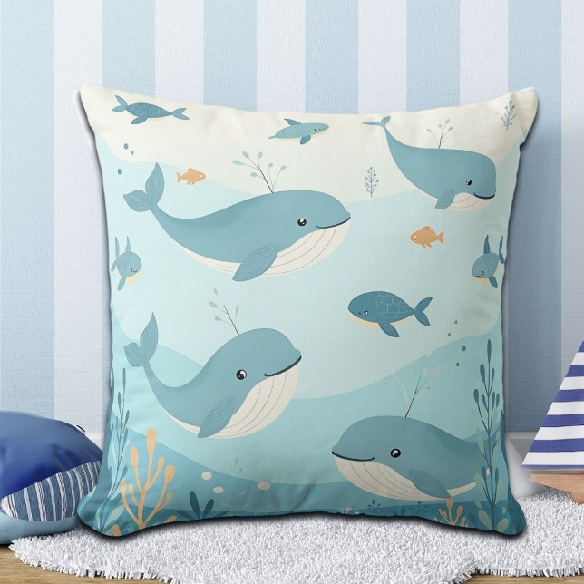 Under the Sea Whales & Fish Throw Pillow (Creator Uploaded)