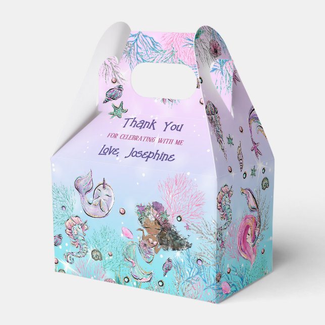 Under the Sea Whimsical Mermaid Birthday Party Favor Box (Front Side)