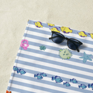 Under the sea with nautical stripes. Customisable Beach Towel