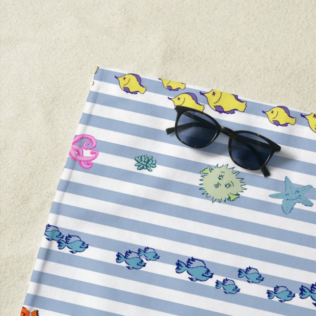 Under the sea with nautical stripes. Customisable Beach Towel (In Situ)