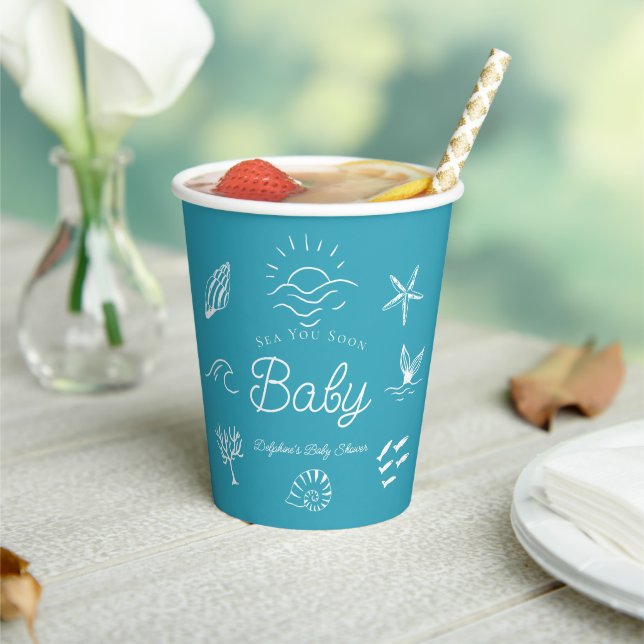 Under the Sea You Soon Blue Boy Baby Shower Paper Cups (Insitu)