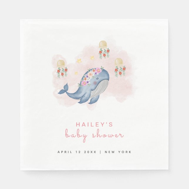 Under The See Sweet Whale Floral Baby Shower  Napkin (Front)