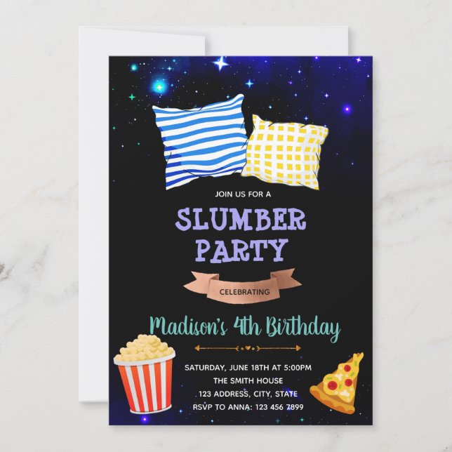 Under the star slumber party invitation (Front)