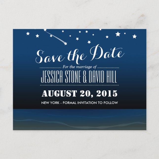 Under the Stars Beach Wedding Save the Date Announcement Postcard (Front)