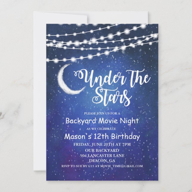Under the Stars Jardin Movie Night Invitation (Devant)