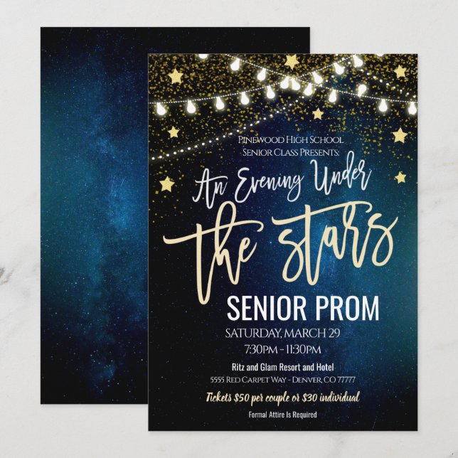 Under the Stars Prom High School Dance Invitation (Devant / Derrière)