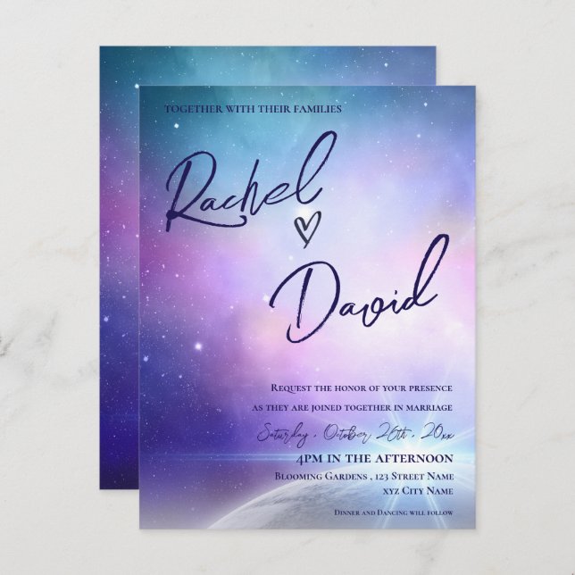 Under the Stars Purple Pink Typography  Wedding Postcard (Front/Back)
