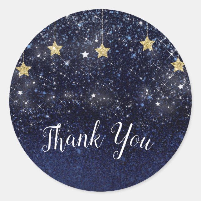 Under The Stars Starry Night Gold Blue Party Favou Classic Round Sticker (Front)