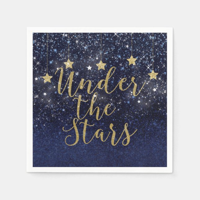 Under The Stars Starry Night Gold Blue Prom Party Napkin (Front)