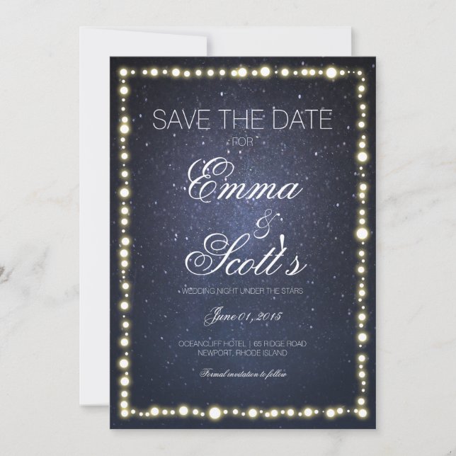 Under the stars string light glow save the date (Front)