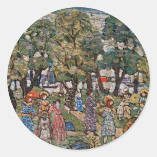 Under the Trees by Maurice Prendergast, Fine Art Classic Round Sticker