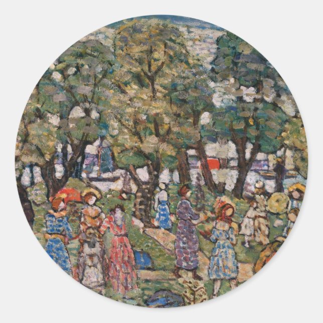 Under the Trees by Maurice Prendergast, Fine Art Classic Round Sticker (Front)