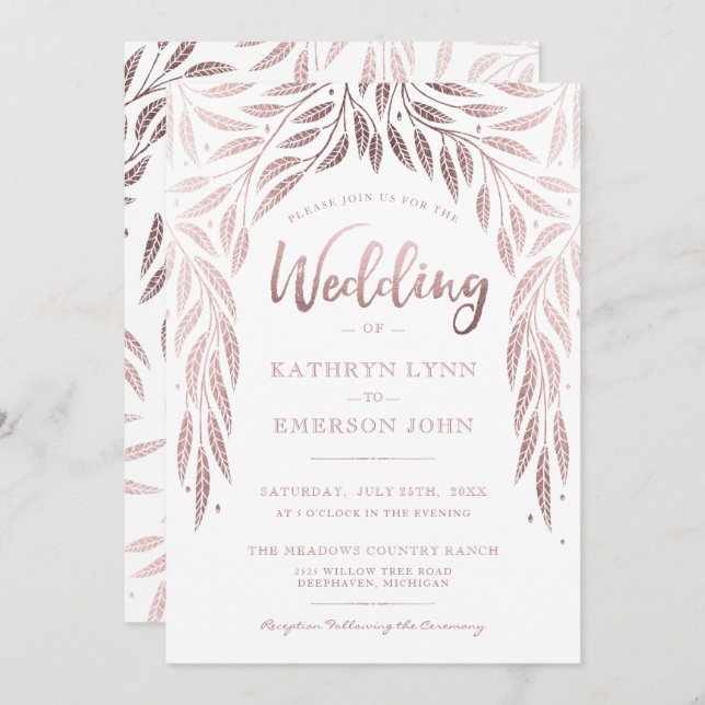 Under the Willows Wedding Invitation Rose Gold (Front/Back)