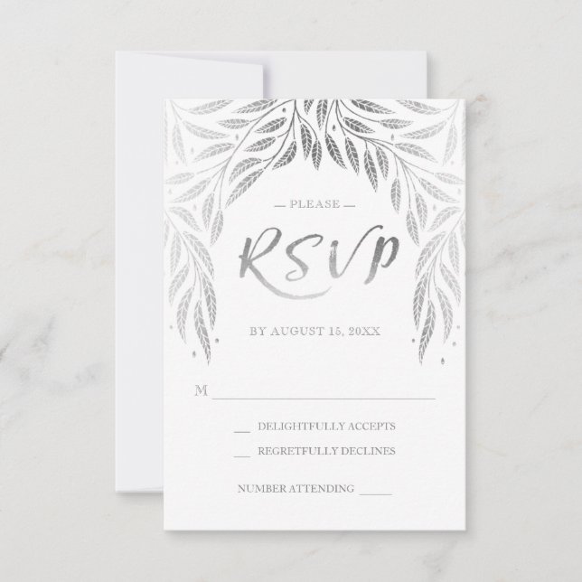 Under the Willows Wedding RSVP Faux Silver Card (Front)