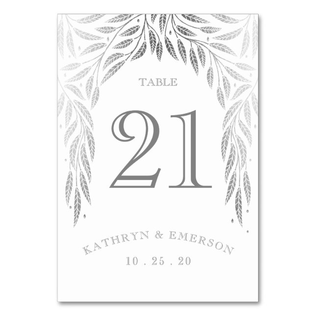 Under the Willows Wedding Table Cards Faux Silver (Front)