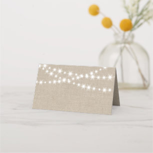 Under Twinkle Lights on Burlap Folded Place Cards
