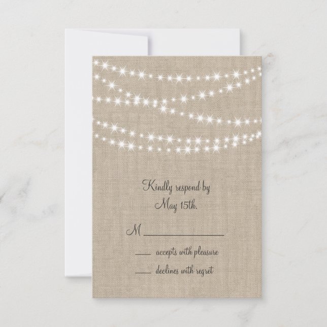 Under Twinkle Lights on Burlap RSVP (Front)