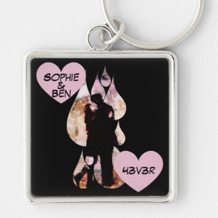Under Umbrella: Romantic Couple Kissing in Rain Keychain