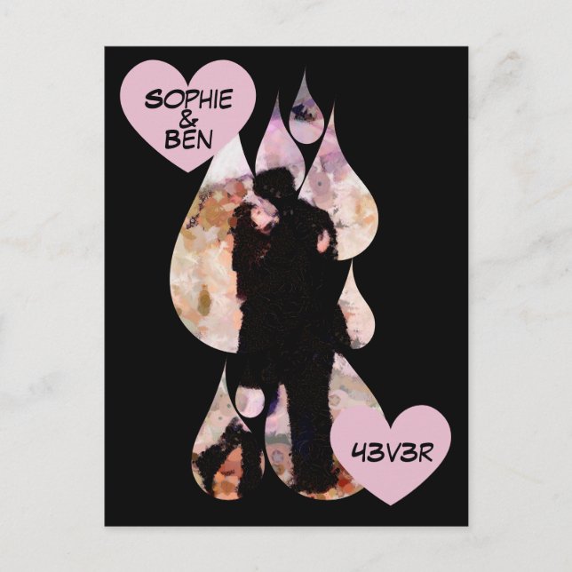 Under Umbrella: Romantic Couple Kissing in Rain Postcard (Front)
