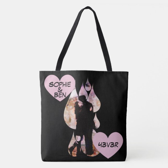 Under Umbrella: Romantic Couple Kissing in Rain Tote Bag (Front)