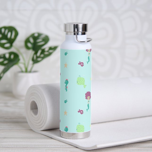 Under water creatures pattern blue water bottle (Yoga)