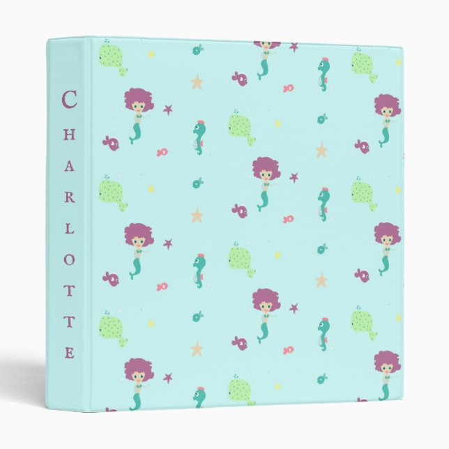 Under water creatures pattern custom name blue binder (Front/Spine)