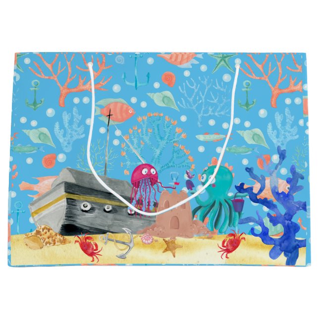 Under Water Deep Jelly Fish Octopus Sand Castle Large Gift Bag (Front)